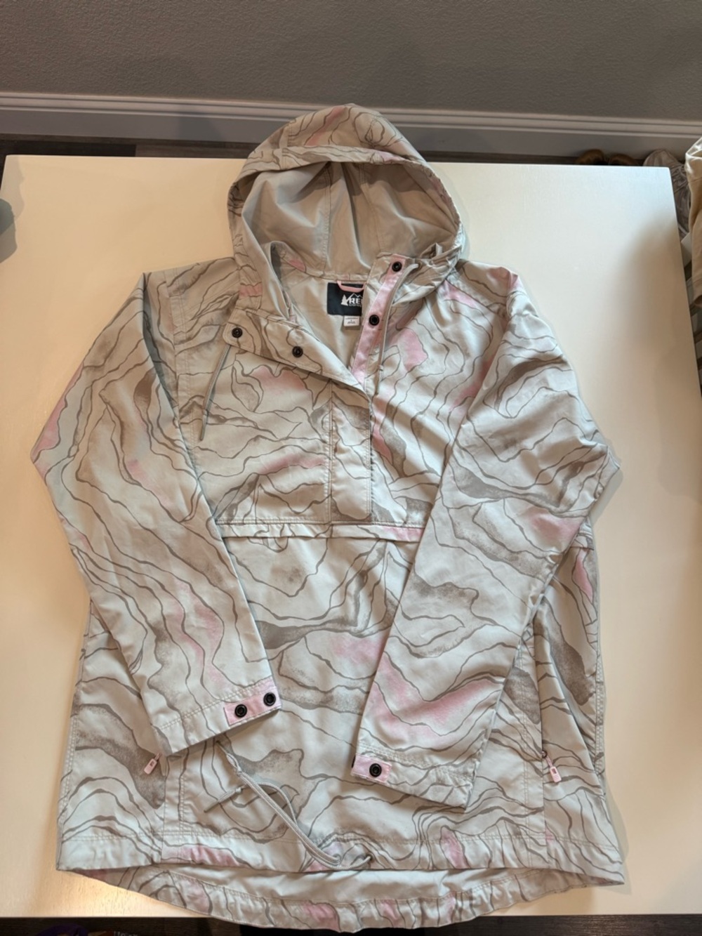 REI Pink & Gray Hooded Pullover Anorak